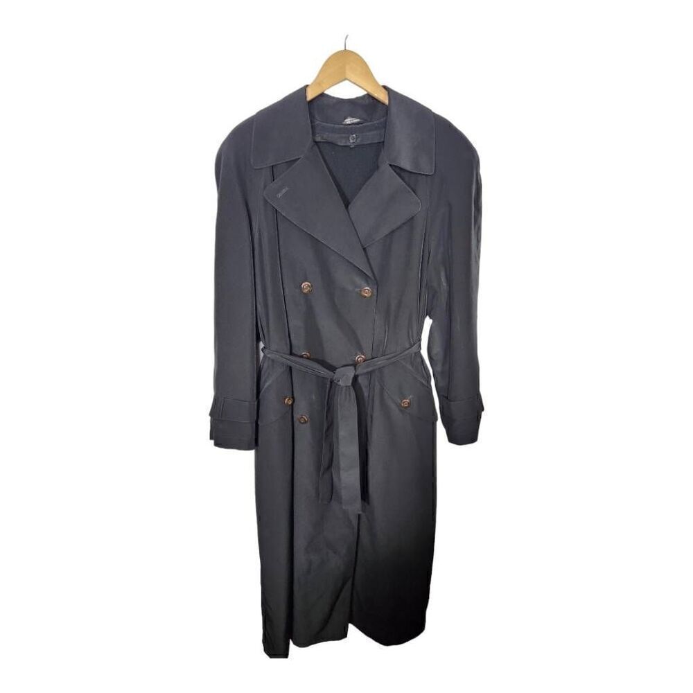 Utex Design black double breasted lined long coat trench Size 14